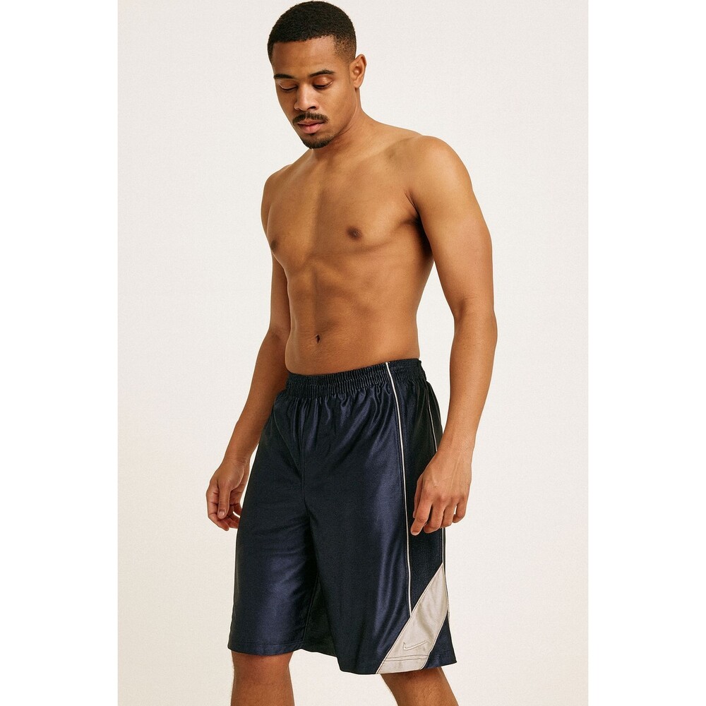 Nike Vintage Rare Basketball Shorts Dazzle Silky Shiny Navy Blue Youth L Men Sm